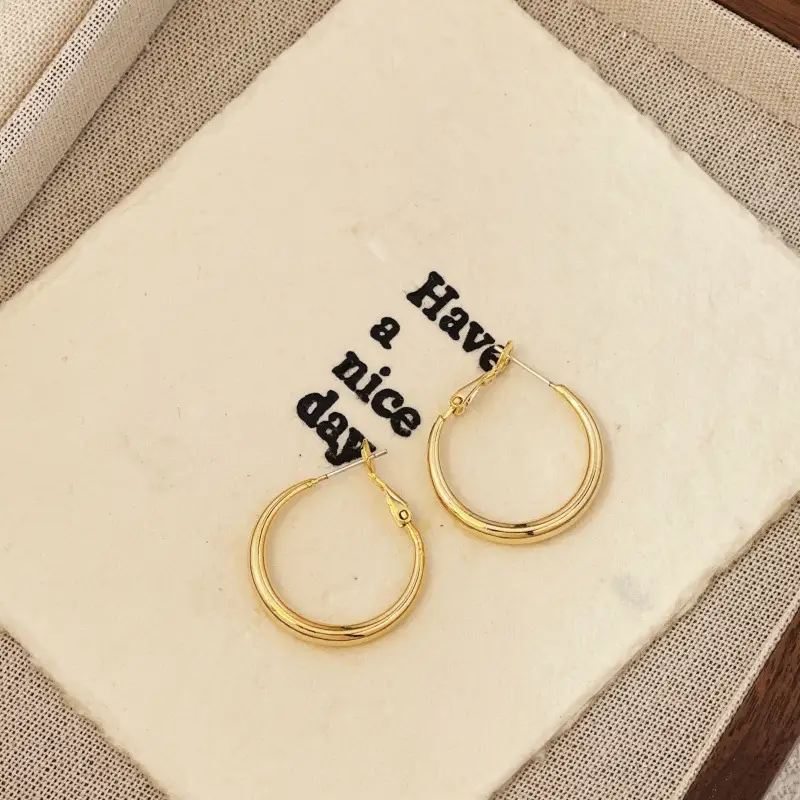Cold Style Piece Ring Earrings Retro Circle Earrings 925 Silver Needle Niche High-end Temperament Light Luxury Style Simple Female ~