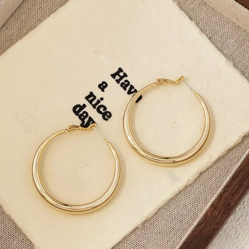 Cold Style Piece Ring Earrings Retro Circle Earrings 925 Silver Needle Niche High-end Temperament Light Luxury Style Simple Female ~