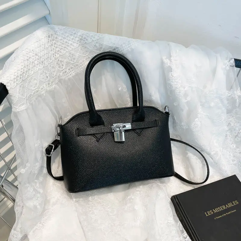 Black Korean Style Women's Crossbody Bag with Lock Buckle - Image 6