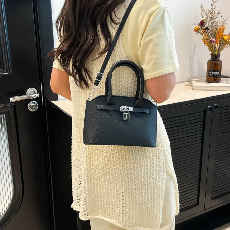 Black Korean Style Women's Crossbody Bag with Lock Buckle - Image 8