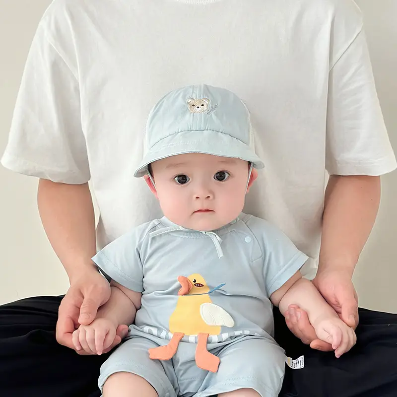 Baby White Beanie Hat with Bear Embroidery - Image 5