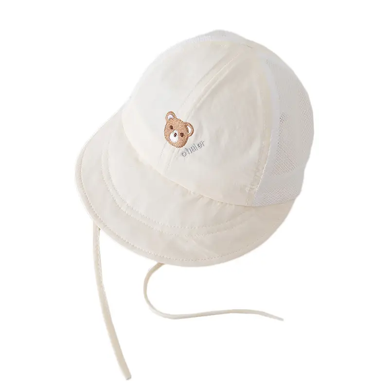 Baby White Beanie Hat with Bear Embroidery - Image 8