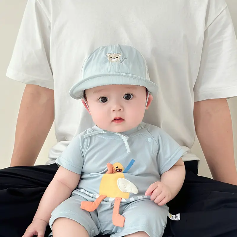 Baby White Beanie Hat with Bear Embroidery — feature 2