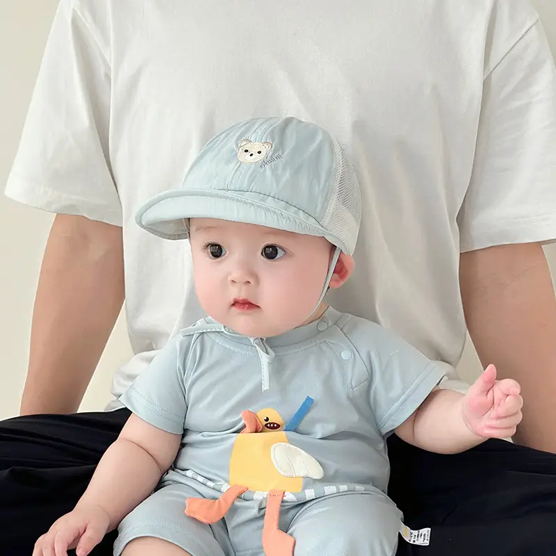 Baby White Beanie Hat with Bear Embroidery — feature 5
