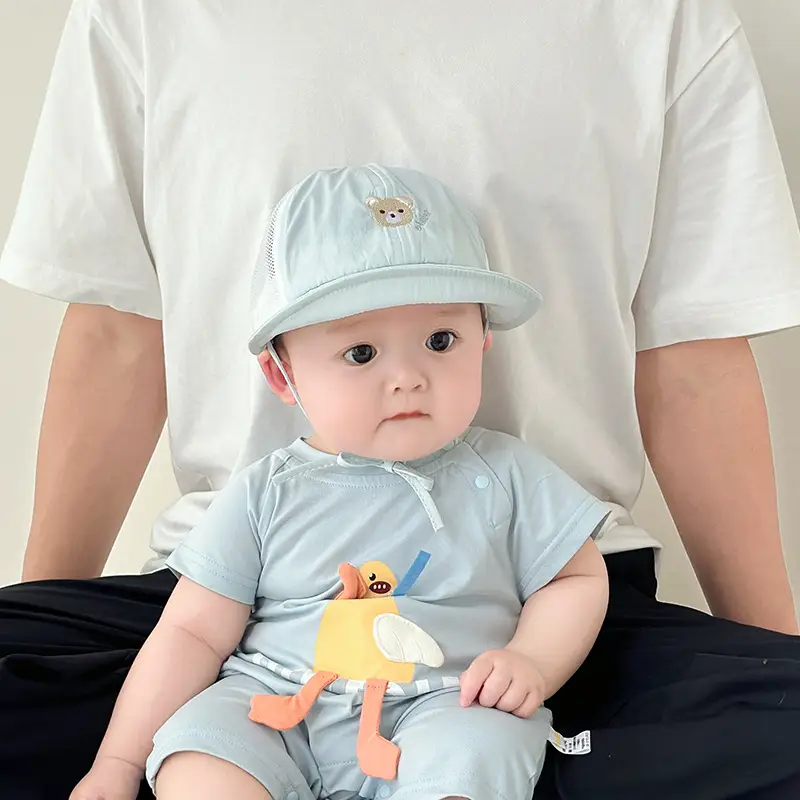 Baby White Beanie Hat with Bear Embroidery - Image 3