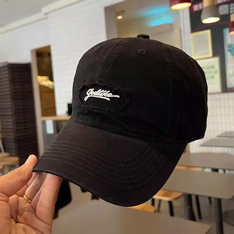 Black Korean Retro Patch Embroidered Baseball Cap — feature 10