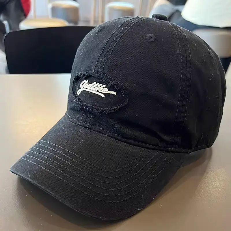 Black Korean Retro Patch Embroidered Baseball Cap — feature 7