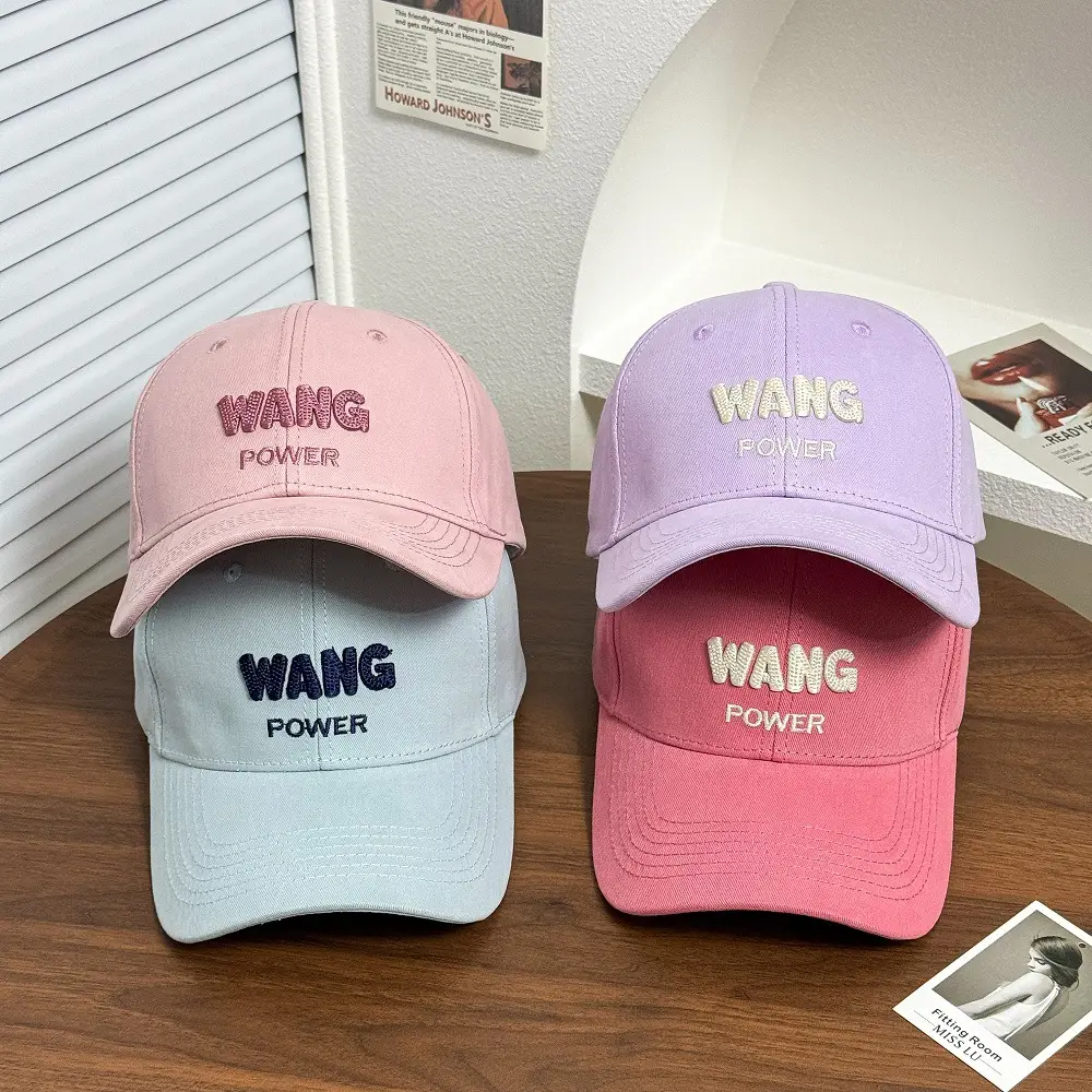 Women's Korean Style Baseball Cap with Embroidered "WANG POWER" Design — feature 2