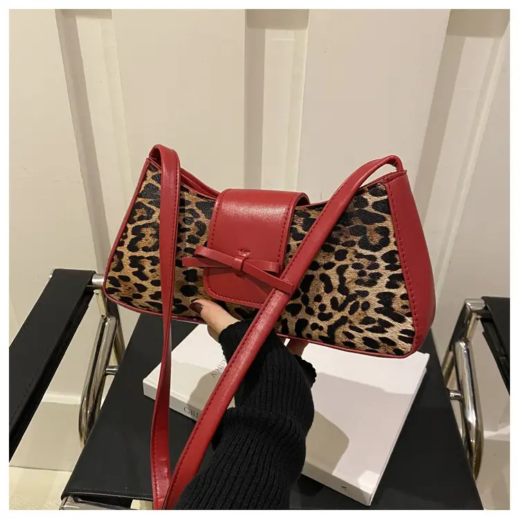 Women Leopard Print Shoulder Bag Red Bowknot 2025 — feature 10