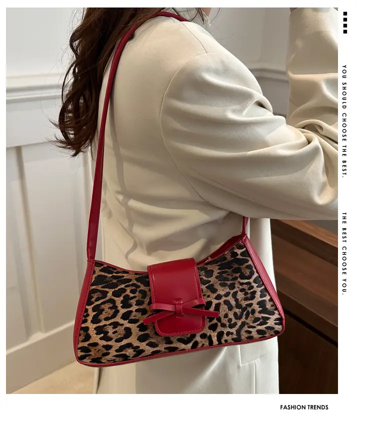 Women Leopard Print Shoulder Bag Red Bowknot 2025 — feature 2
