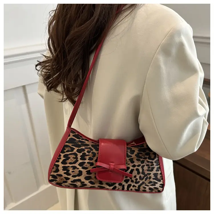 Women Leopard Print Shoulder Bag Red Bowknot 2025 — feature 24