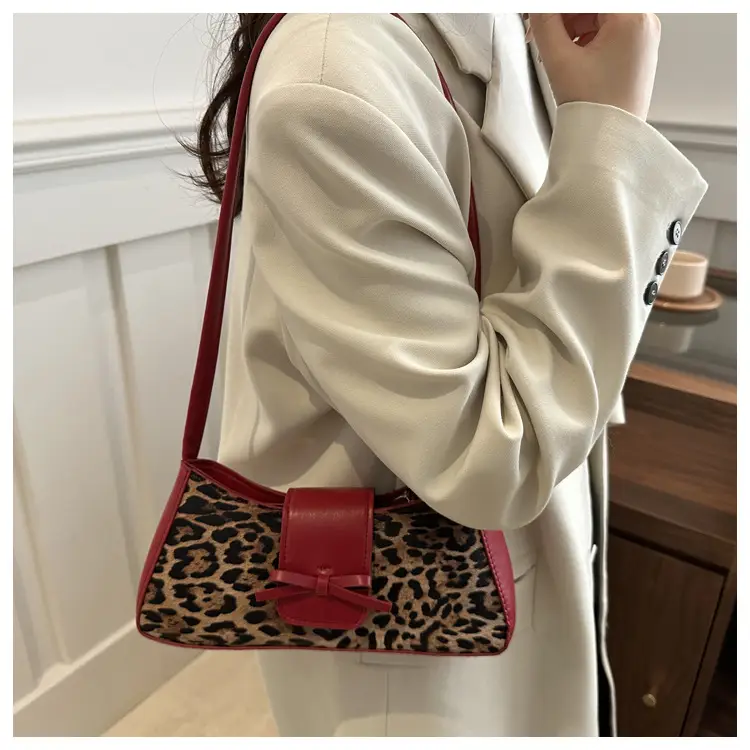 Women Leopard Print Shoulder Bag Red Bowknot 2025 — feature 25
