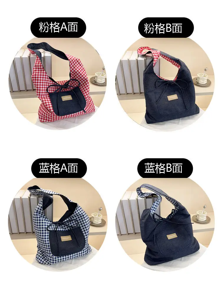 Red Checkered Casual Shoulder Bag with Black Zipper — feature 4