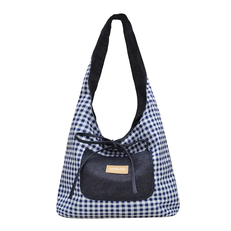 Red Checkered Casual Shoulder Bag with Black Zipper - Image 2