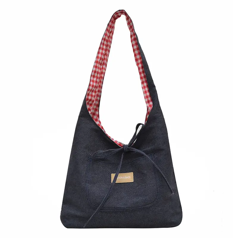 Red Checkered Casual Shoulder Bag with Black Zipper - Image 3