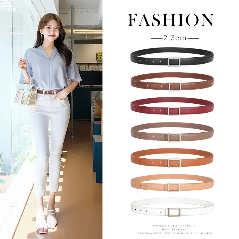 Women Square Leather Belt 2.3cm Fashion Cross Border