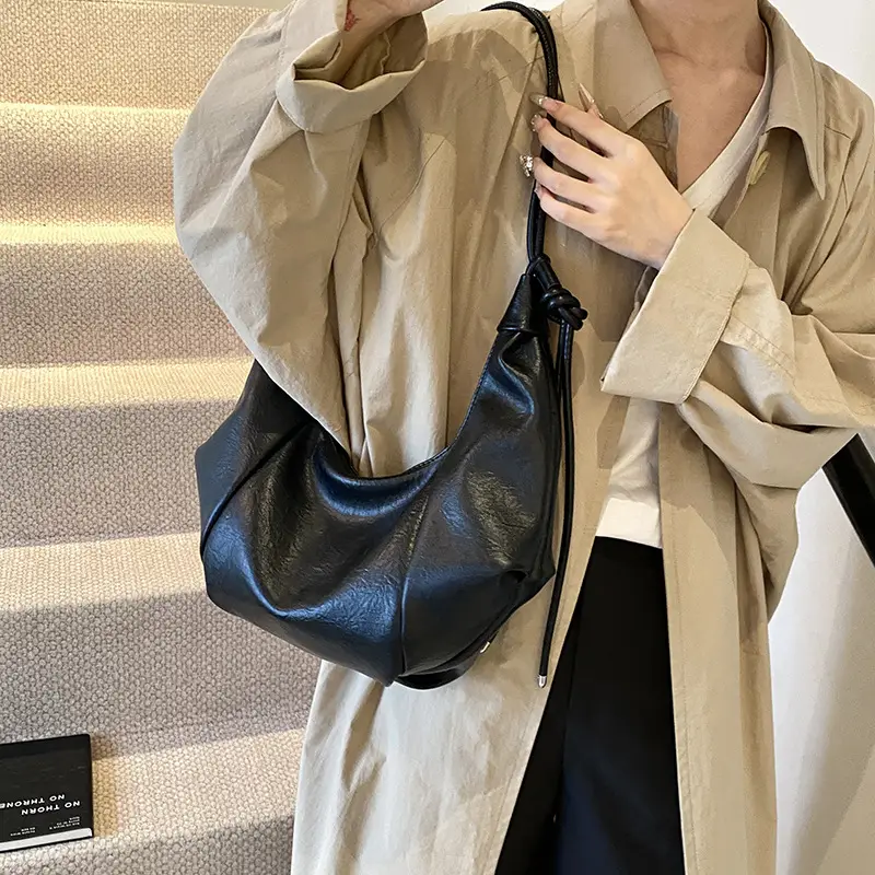 Brown Leather Pouch Bag with Drawstring Closure - Image 7