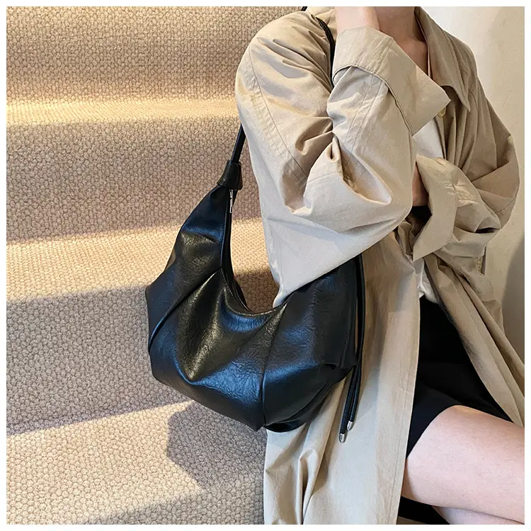 Brown Leather Pouch Bag with Drawstring Closure — feature 14