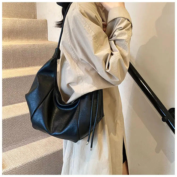 Brown Leather Pouch Bag with Drawstring Closure — feature 15