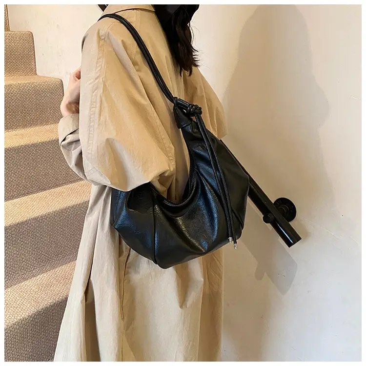 Brown Leather Pouch Bag with Drawstring Closure — feature 18