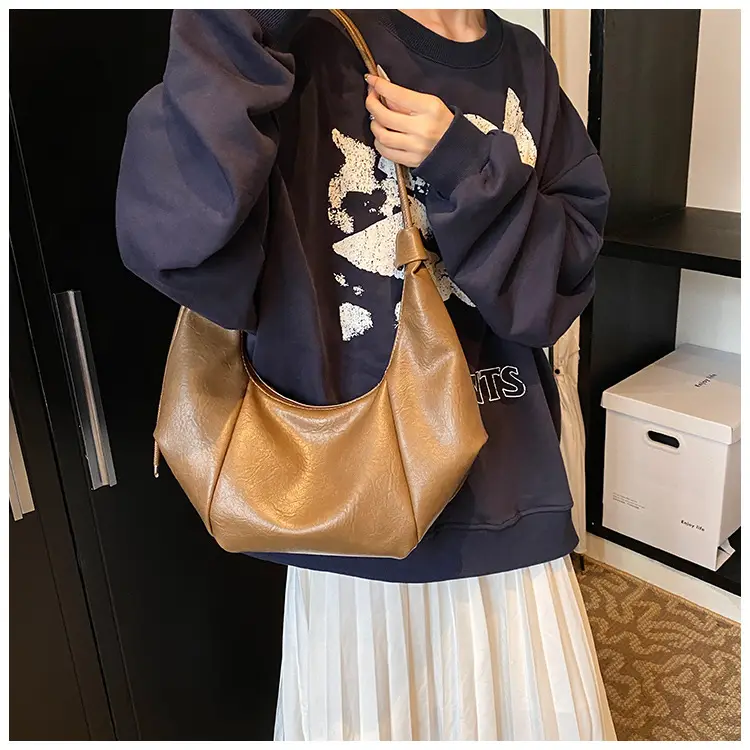 Brown Leather Pouch Bag with Drawstring Closure — feature 20