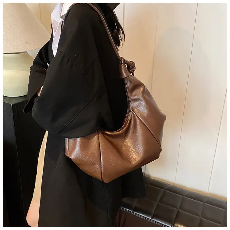Brown Leather Pouch Bag with Drawstring Closure — feature 24