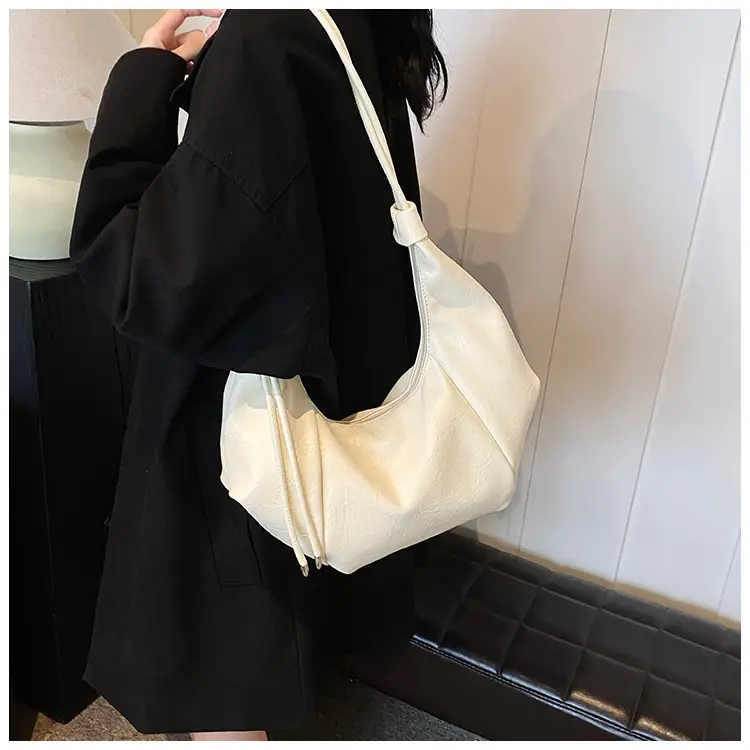 Brown Leather Pouch Bag with Drawstring Closure — feature 33