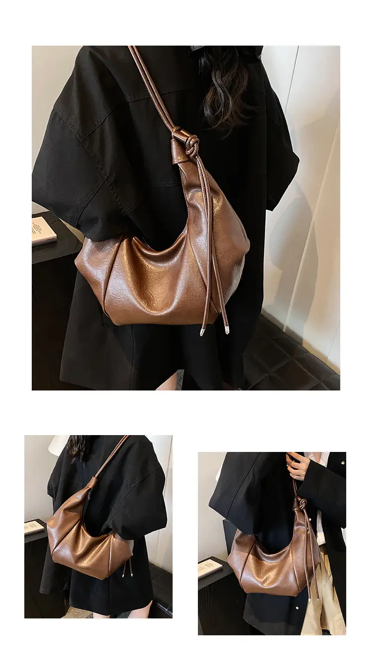 Brown Leather Pouch Bag with Drawstring Closure — feature 5