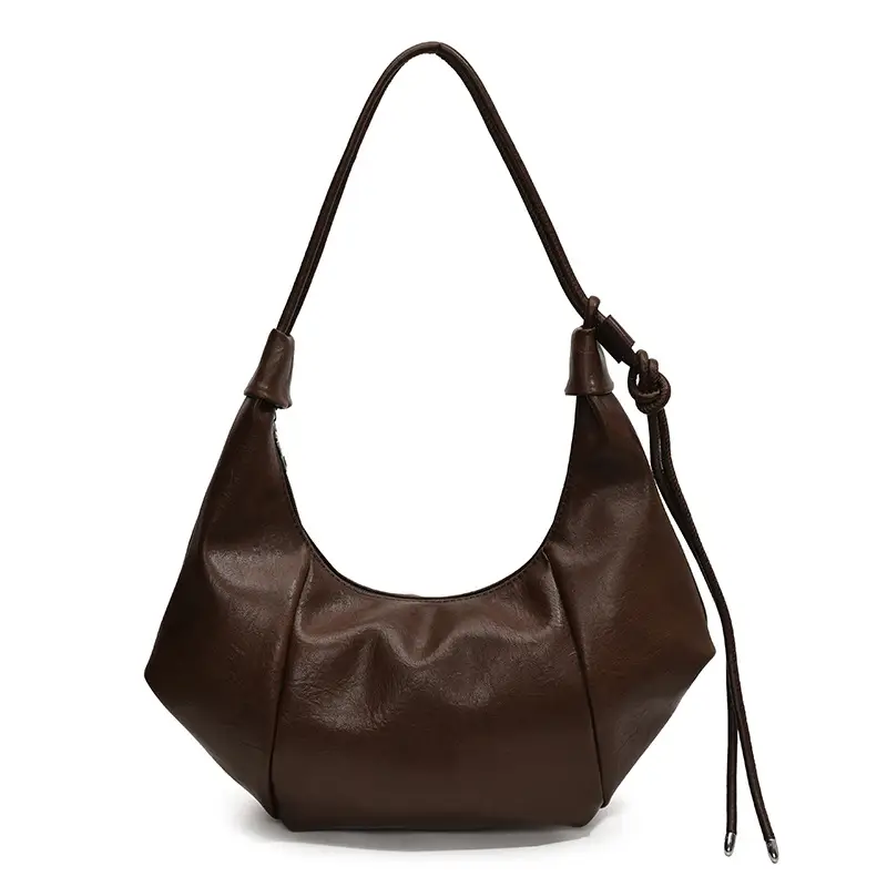 Brown Leather Pouch Bag with Drawstring Closure - Image 4