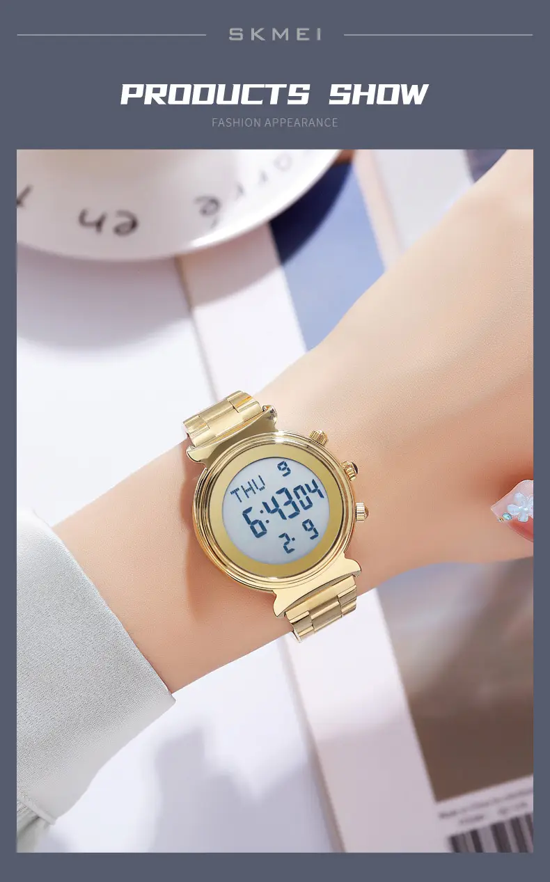 Gold Digital Women's Wristwatch with 180 Display — feature 17