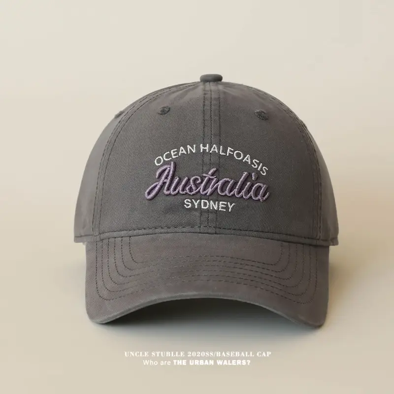 Stubble Australia Korean Letter Embroidered Baseball Cap White — feature 10