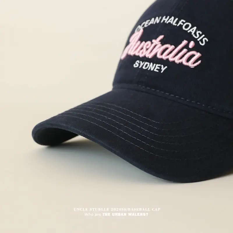 Stubble Australia Korean Letter Embroidered Baseball Cap White — feature 13
