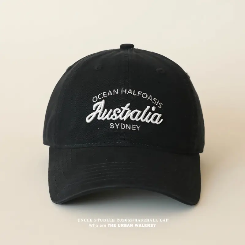 Stubble Australia Korean Letter Embroidered Baseball Cap White — feature 15