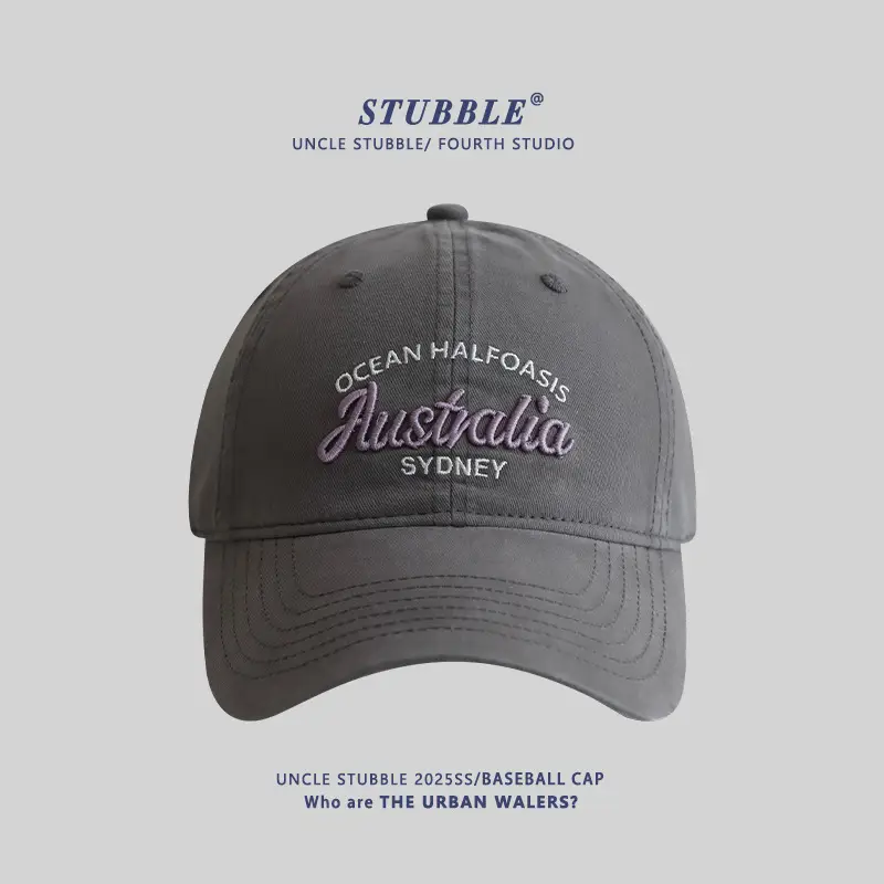 Stubble Australia Korean Letter Embroidered Baseball Cap White - Image 2