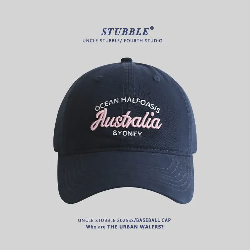 Stubble Australia Korean Letter Embroidered Baseball Cap White - Image 3