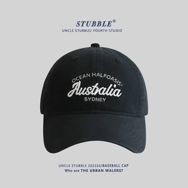 Stubble Australia Korean Letter Embroidered Baseball Cap White - Image 4