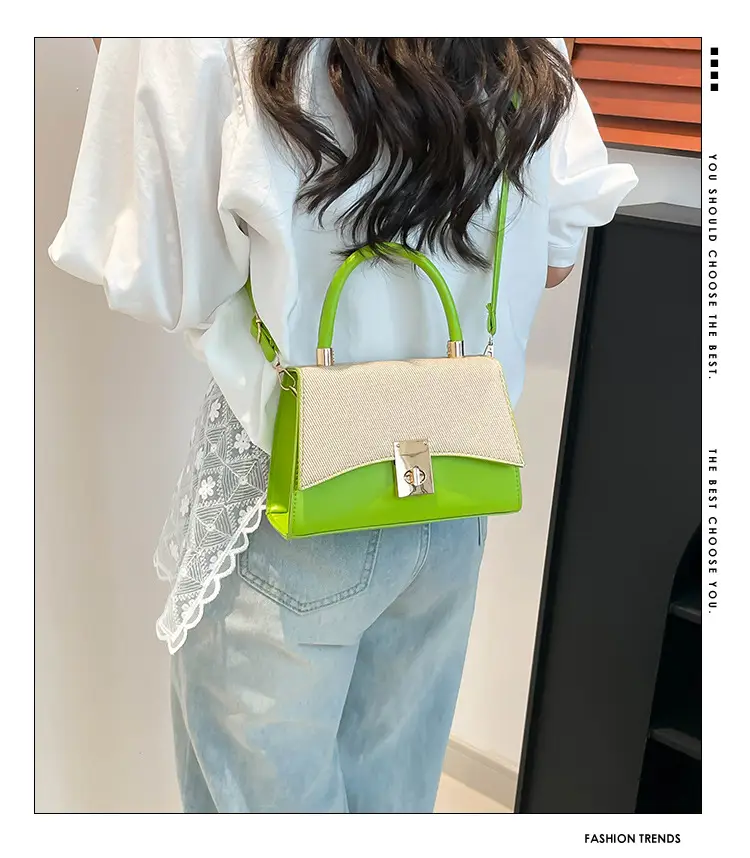Orange & Beige Square Handbag with Lock Buckle — feature 1