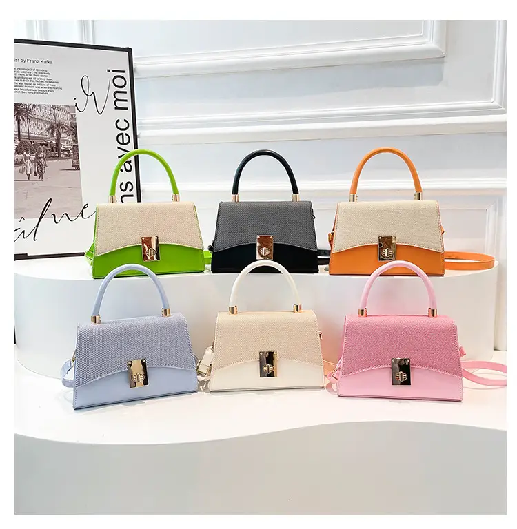 Orange & Beige Square Handbag with Lock Buckle — feature 10