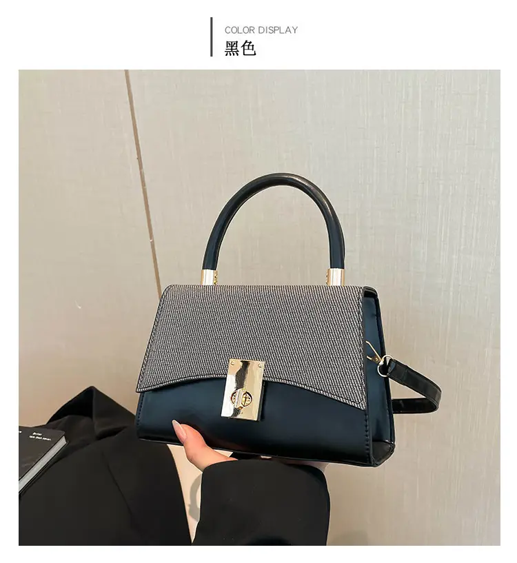 Orange & Beige Square Handbag with Lock Buckle — feature 11