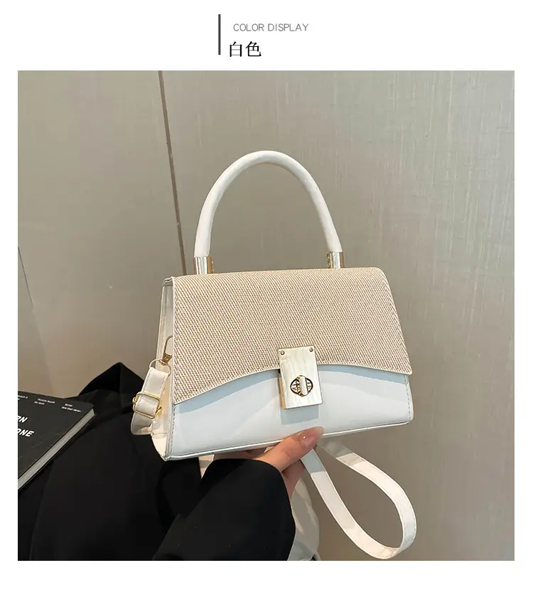 Orange & Beige Square Handbag with Lock Buckle — feature 12