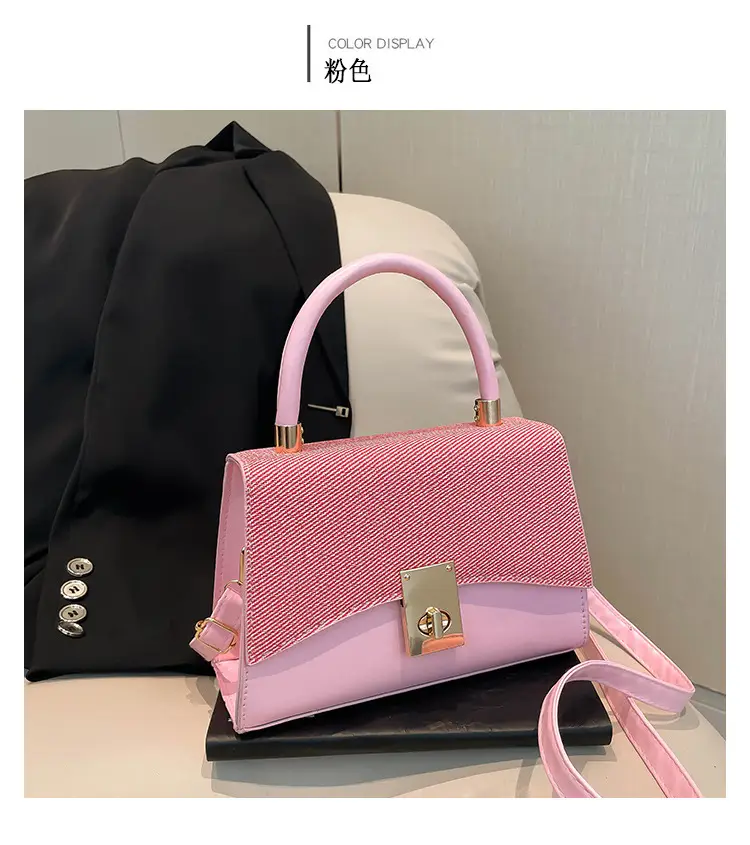 Orange & Beige Square Handbag with Lock Buckle — feature 13