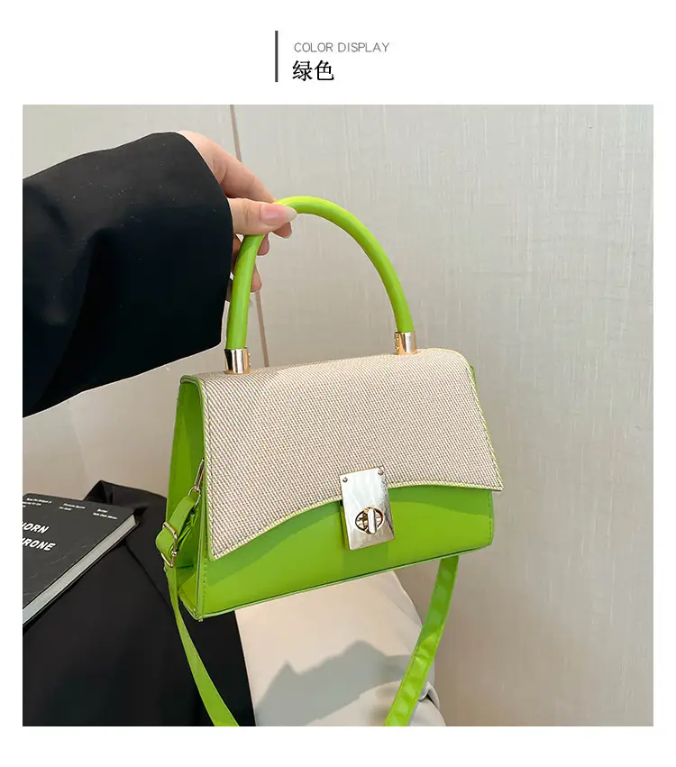 Orange & Beige Square Handbag with Lock Buckle — feature 15