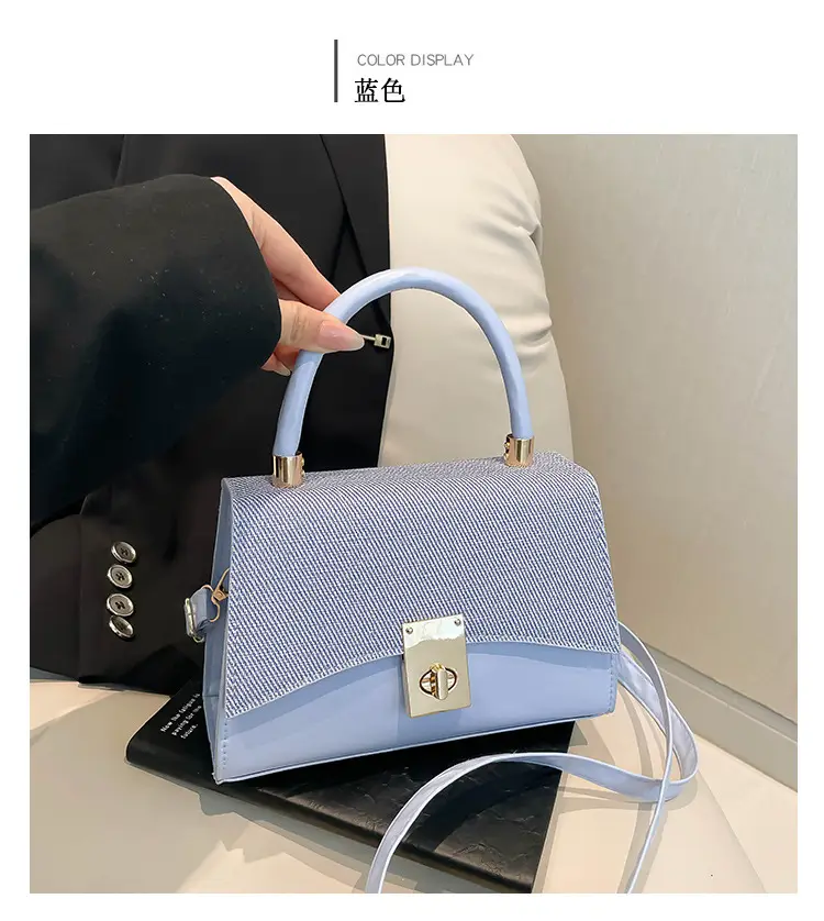Orange & Beige Square Handbag with Lock Buckle — feature 16