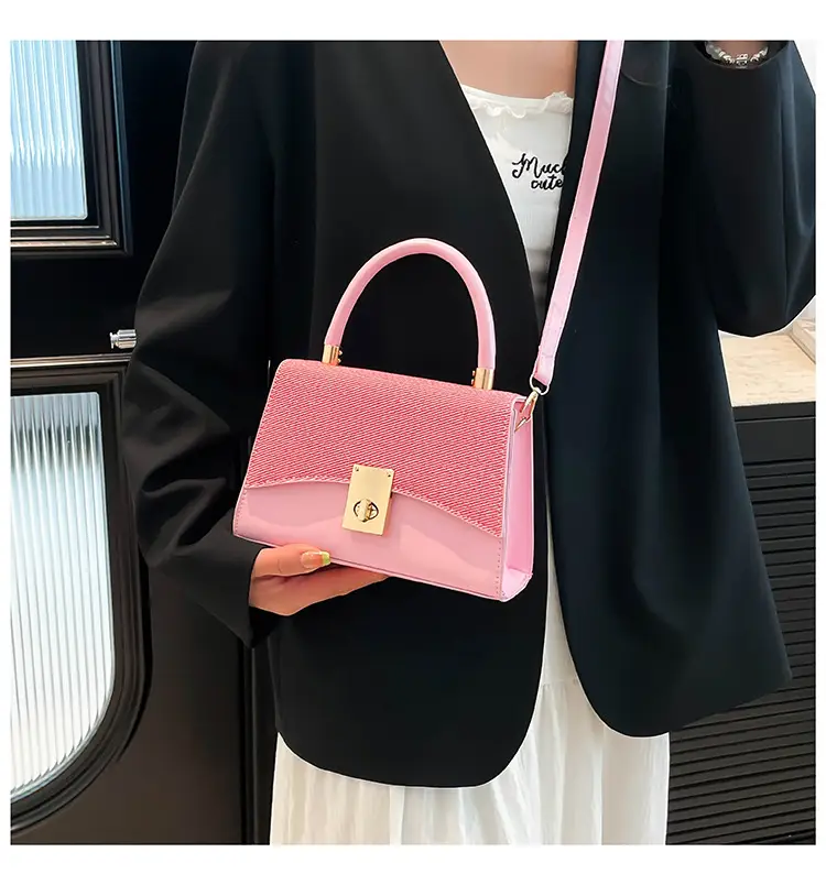 Orange & Beige Square Handbag with Lock Buckle — feature 20
