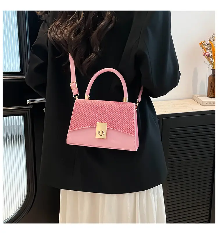 Orange & Beige Square Handbag with Lock Buckle — feature 21