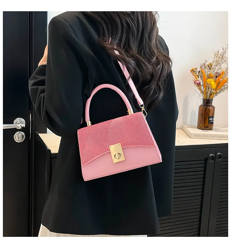 Orange & Beige Square Handbag with Lock Buckle — feature 22
