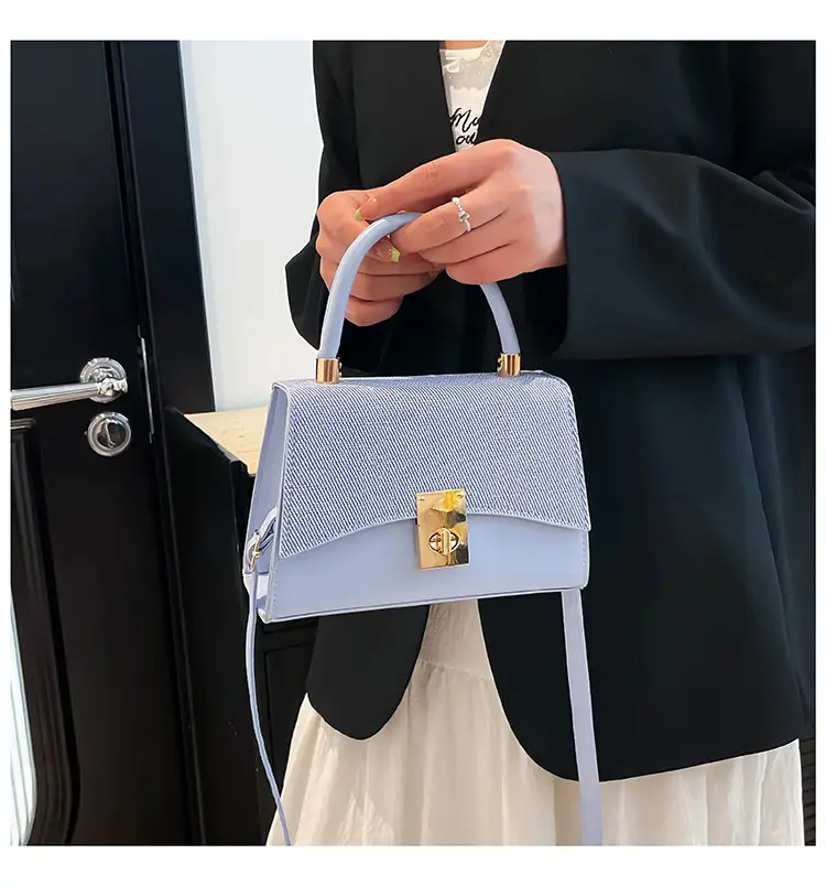 Orange & Beige Square Handbag with Lock Buckle — feature 23