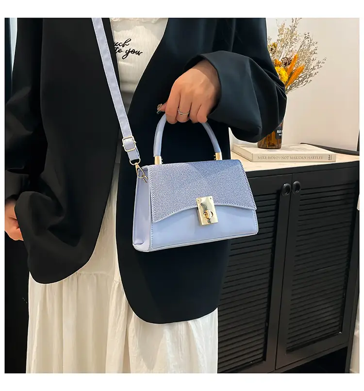 Orange & Beige Square Handbag with Lock Buckle — feature 24
