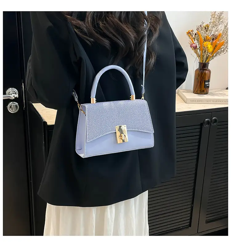 Orange & Beige Square Handbag with Lock Buckle — feature 25
