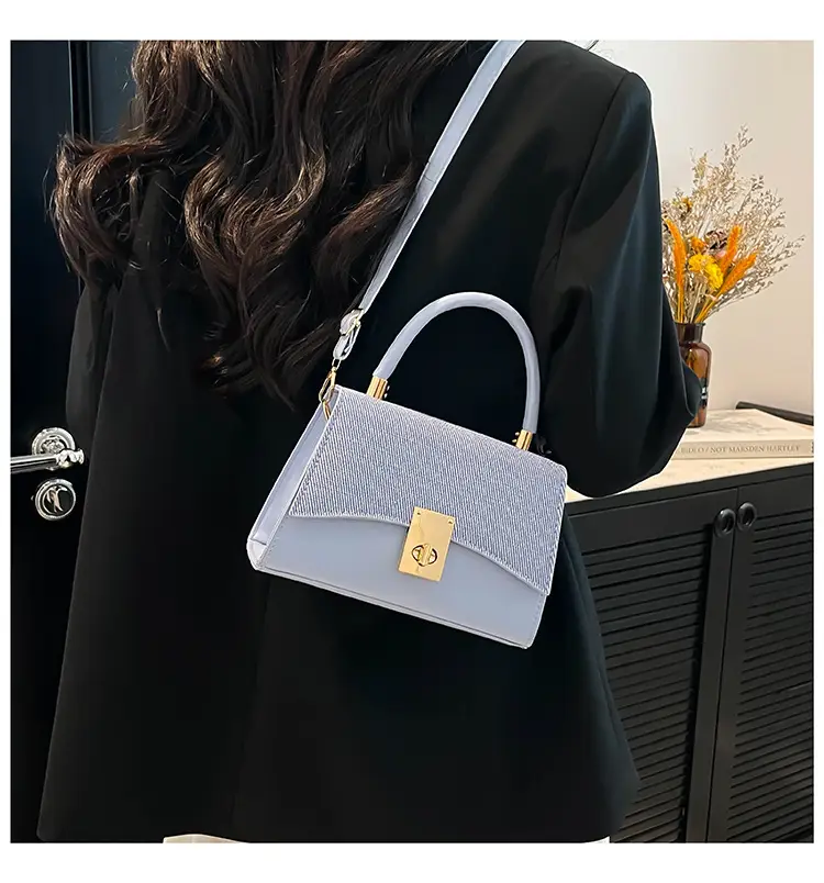 Orange & Beige Square Handbag with Lock Buckle — feature 26